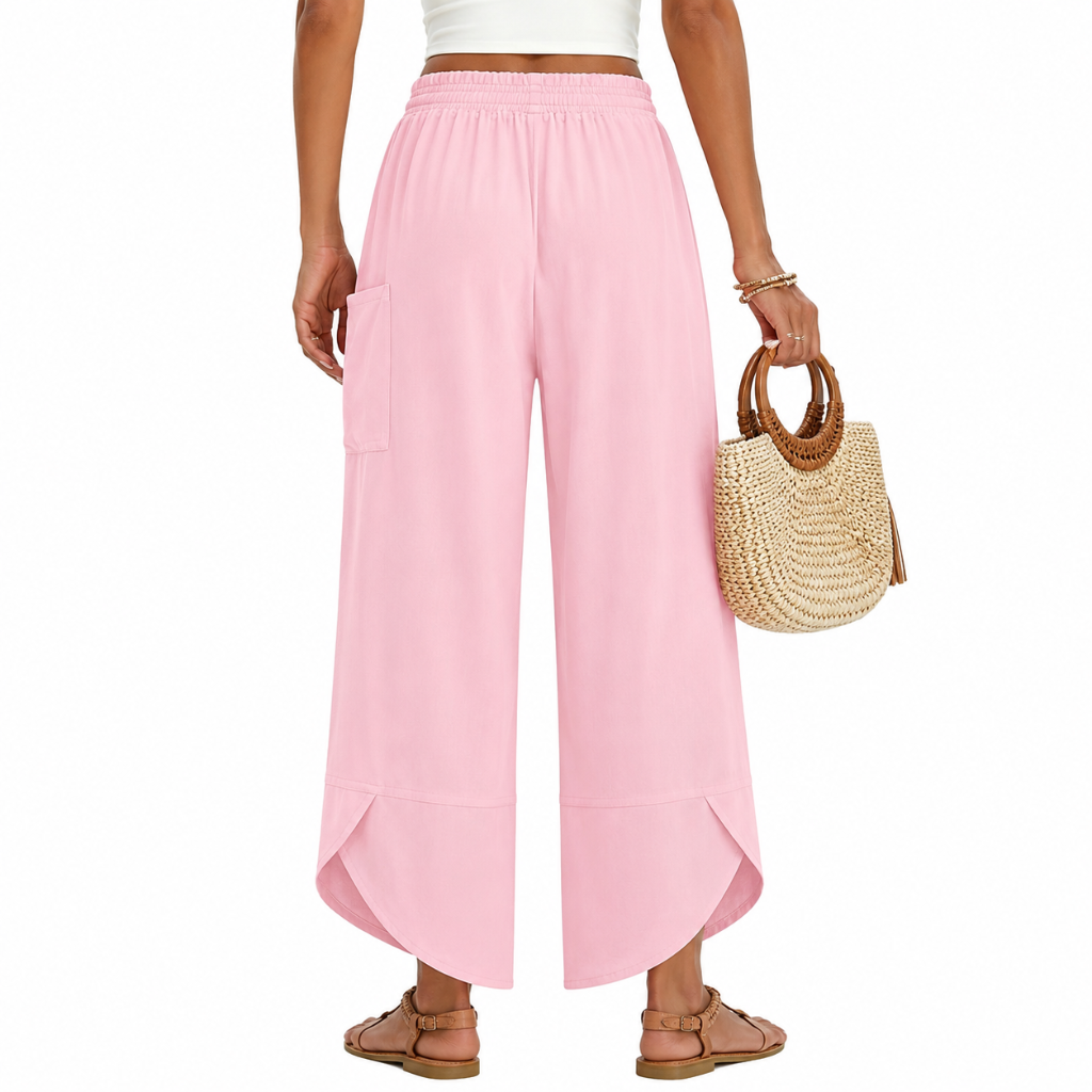 Wide Rise Casual Boho Capri Palazzo Pants For Women With Pockets