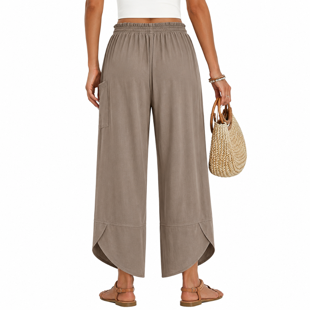 Wide Rise Casual Boho Capri Palazzo Pants For Women With Pockets