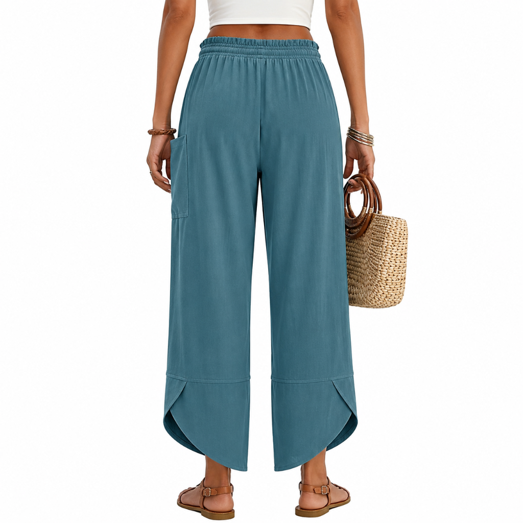 Wide Rise Casual Boho Capri Palazzo Pants For Women With Pockets