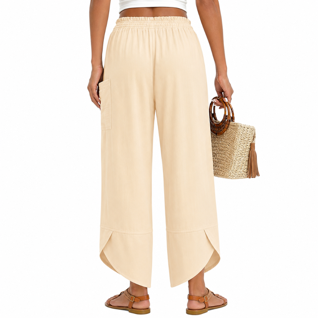 Wide Rise Casual Boho Capri Palazzo Pants For Women With Pockets