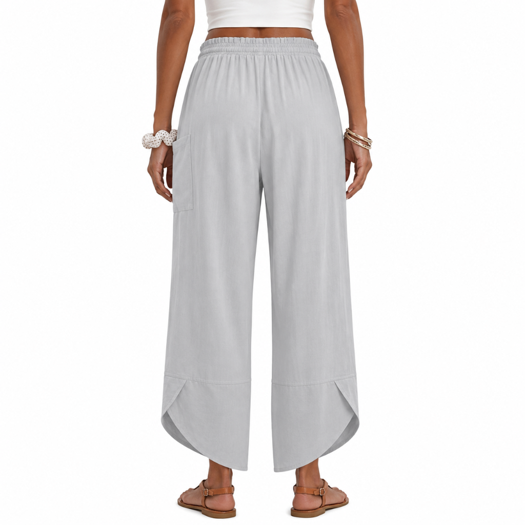 Wide Rise Casual Boho Capri Palazzo Pants For Women With Pockets