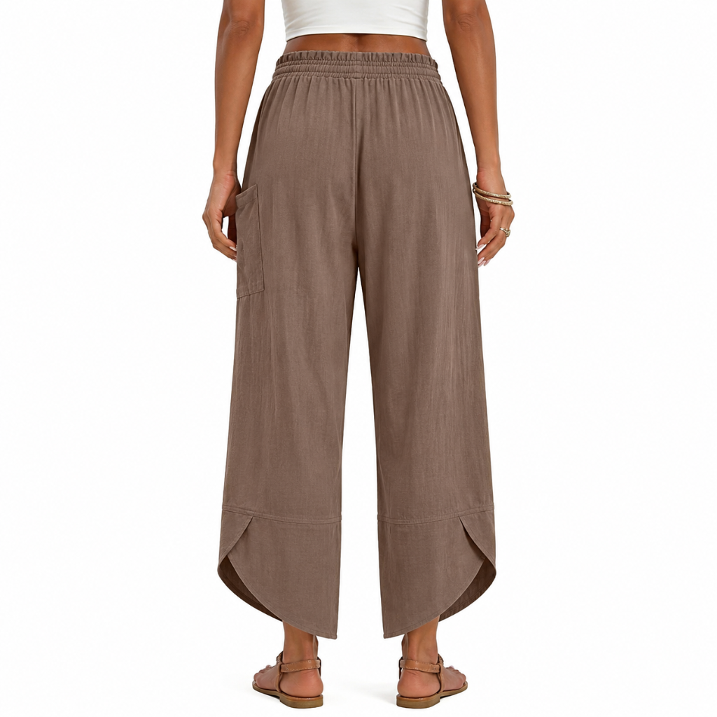 Wide Rise Casual Boho Capri Palazzo Pants For Women With Pockets