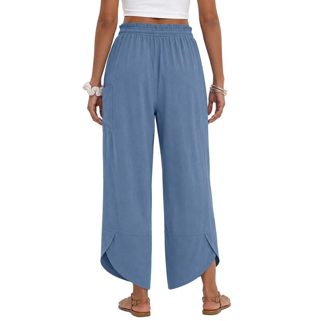 Wide Rise Casual Boho Capri Palazzo Pants For Women With Pockets