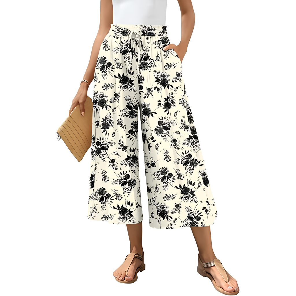 Casual Wide Capri Palazzo Pants With Pockets For Women