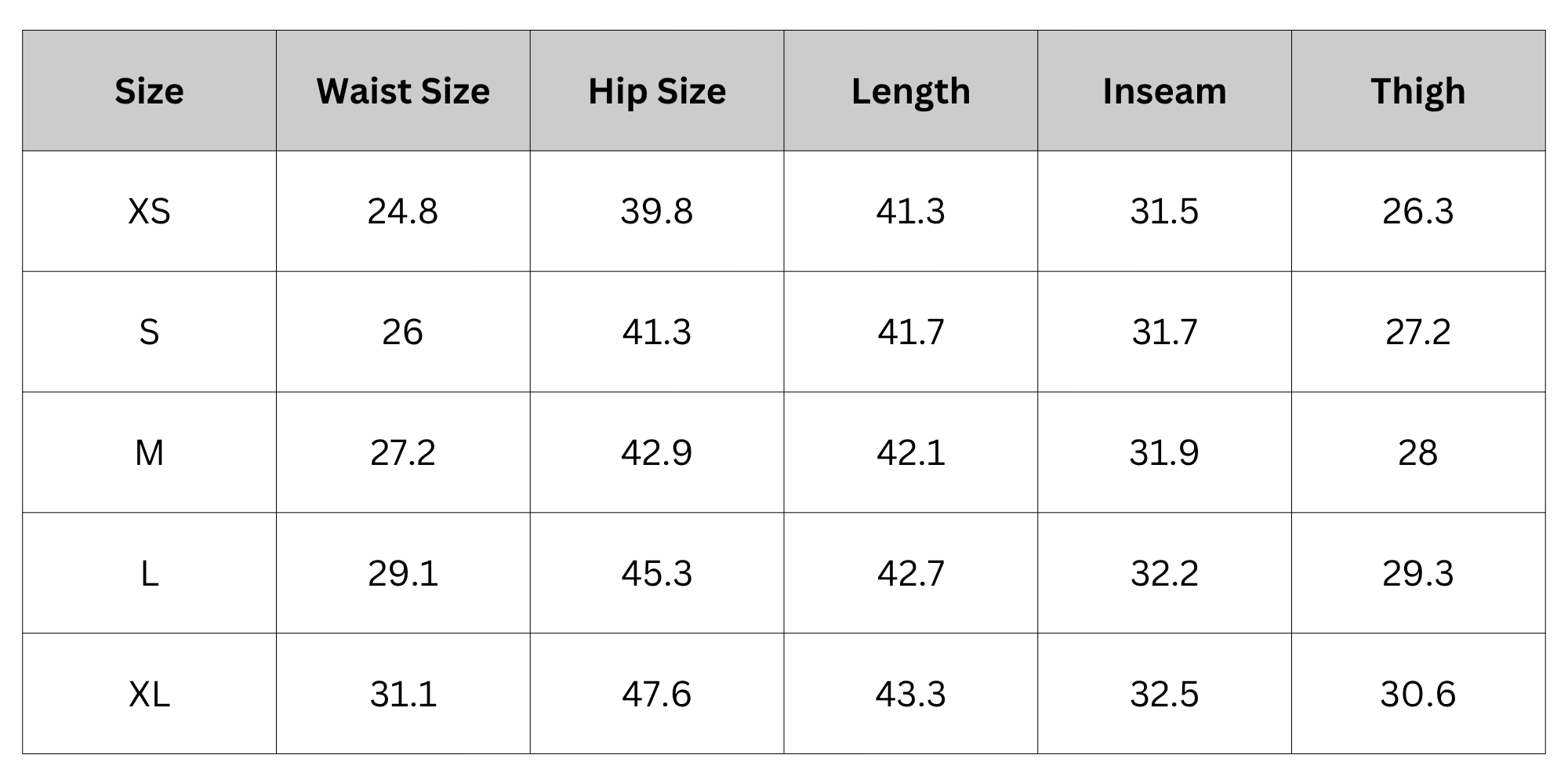 Size Chart
