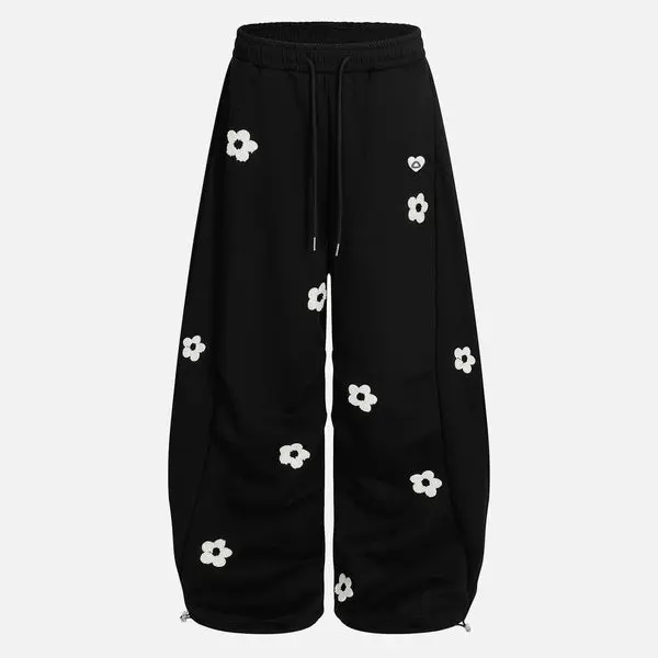 Casual Baggy Loose Floral Embroidery Sweatpants For Men And Women