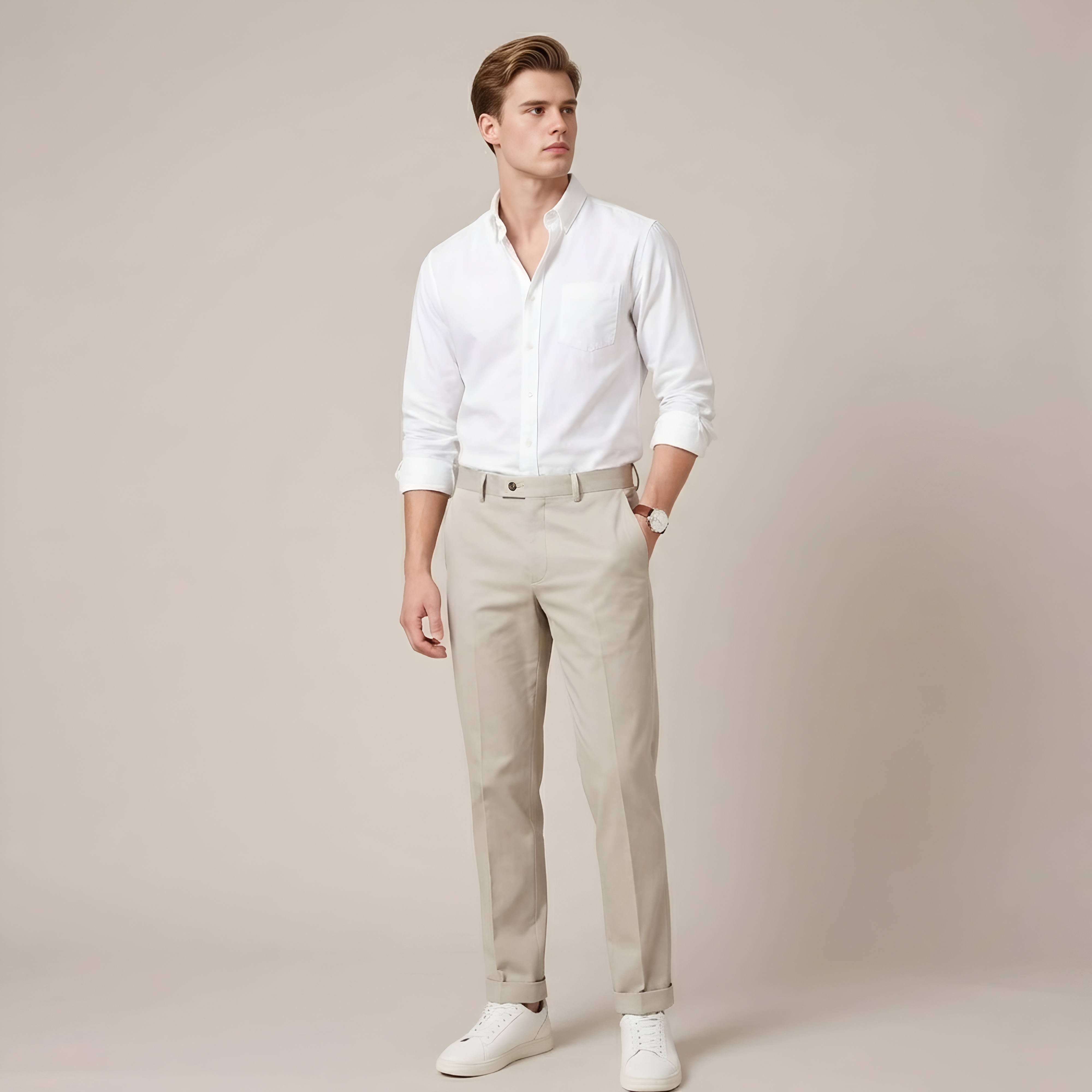 Men's Classic-Fit Wrinkle-Resistant Pleated Chino PantPleated Style Straight Fit Chino Pants For Men - Image 4