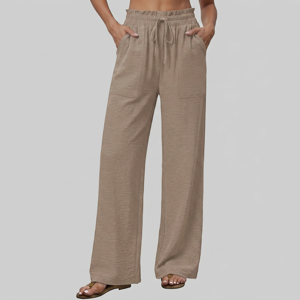 Loose Fit Drawstring Wide Pants With Pockets For Women