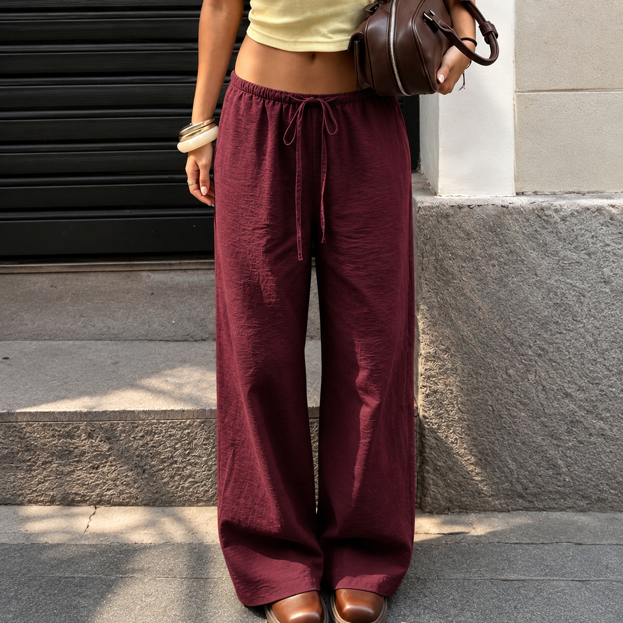 Linen Style High Rise Casual Pants For Everyday Vacation Women