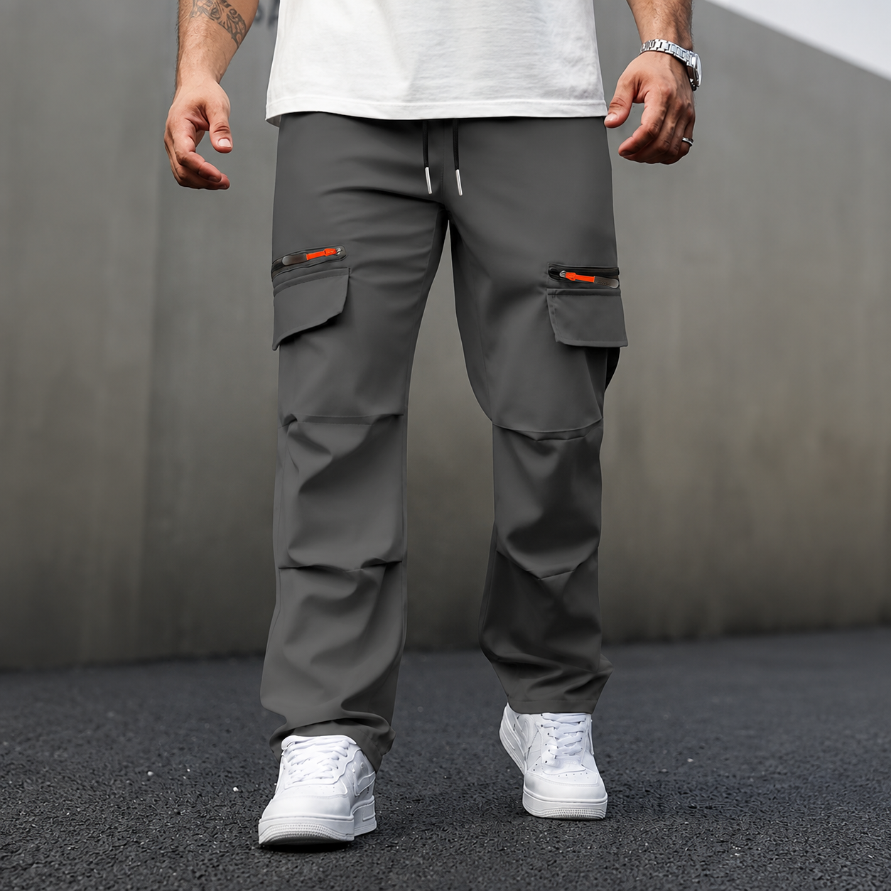 Casual Multi Pocket Cargo Pants With Straight Cut Design For Men