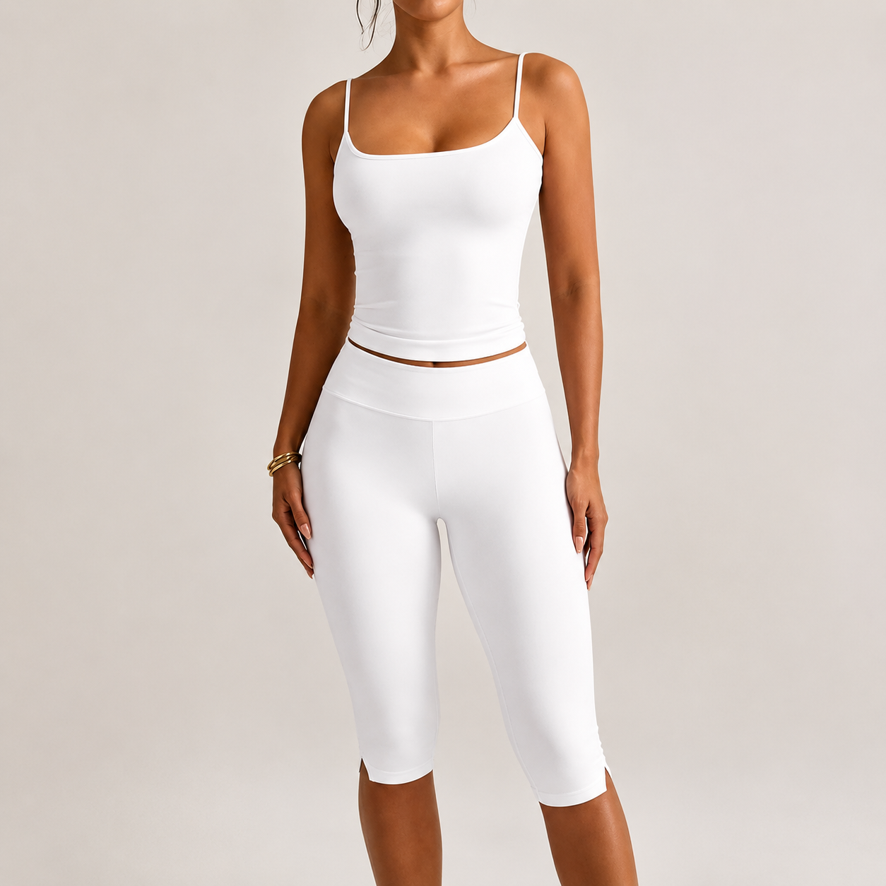 Capri Length Split Hem Sports Fitness Pants For Women