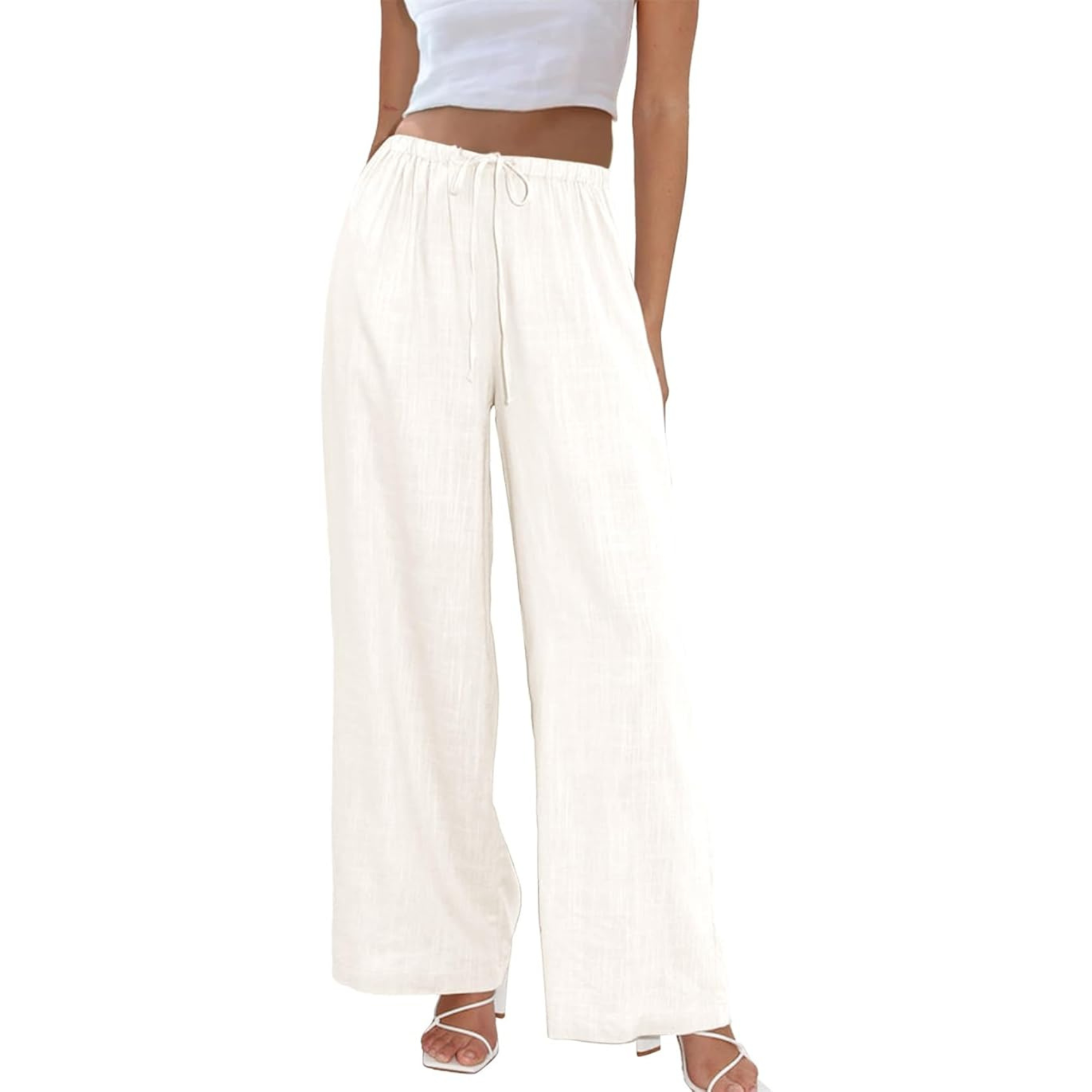 Cotton And Linen Drawstring Wide Leg Palazzo Pants For Women