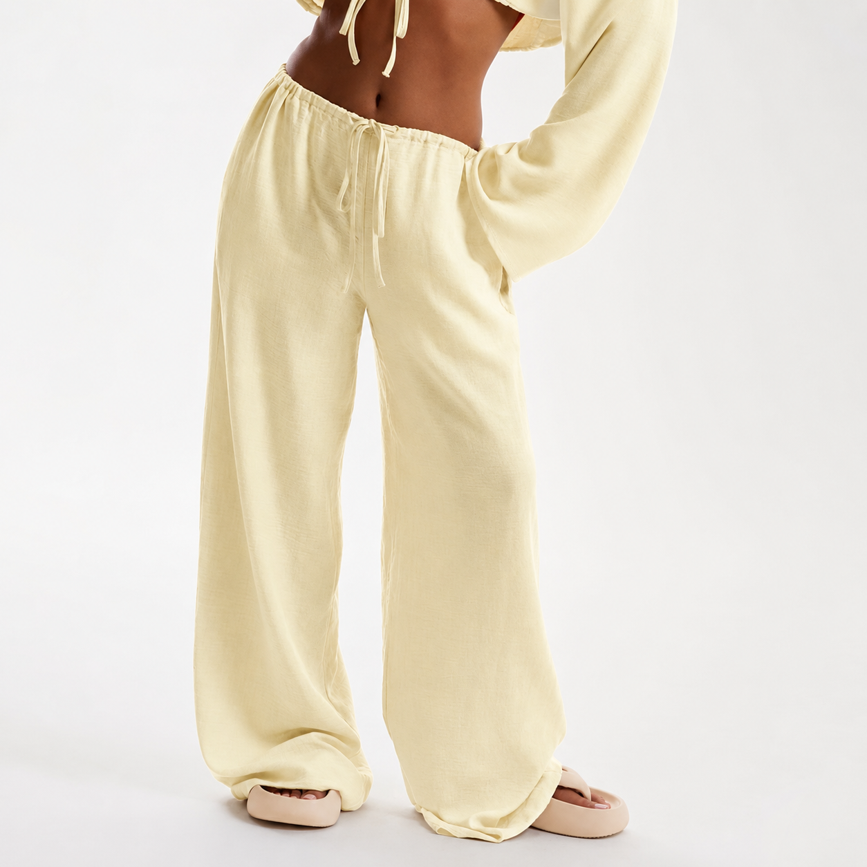 Tie Front Linen Feel Vacation Beach Trousers For Women