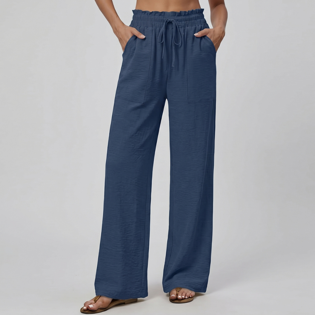 Loose Fit Drawstring Wide Pants With Pockets For Women