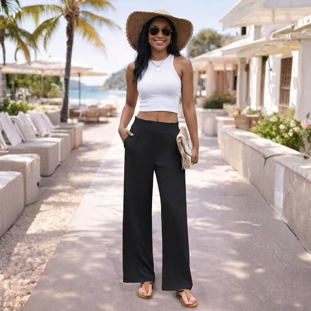 High Rise Flowy Palazzo Wide Pants Woman For WomenHigh Rise Flowy Palazzo Wide Pants For Women - Image 3