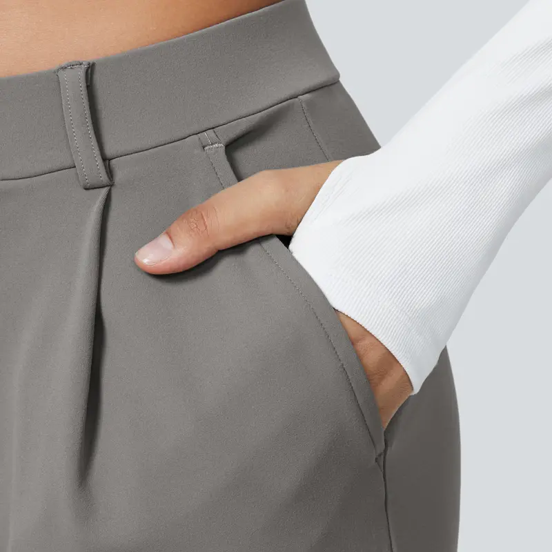 High Rise Straight Fit Work Pants With Side Pocket For Women