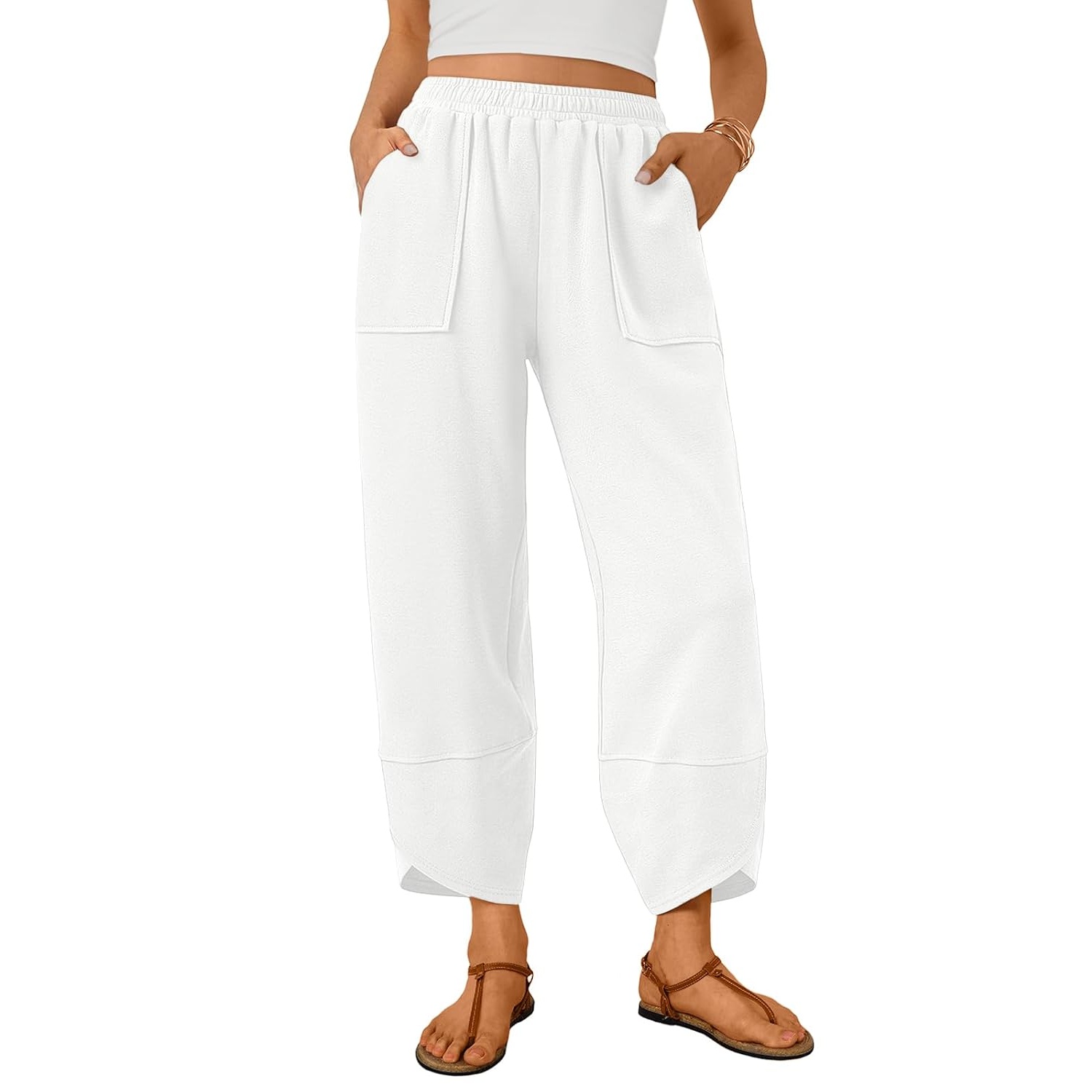 Casual Summer Wide Length Pants With Side Pockets For Women