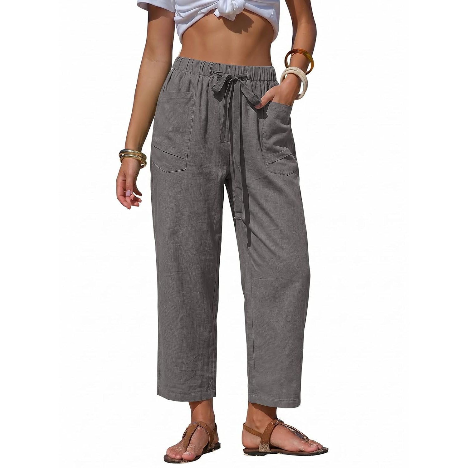 Summer Striped Barrel Pants With Drawstring For Women