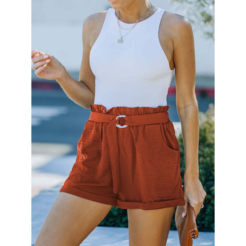 Loose Waisted Strap Pocket High Waisted Casual Shorts-My Comfy Pant