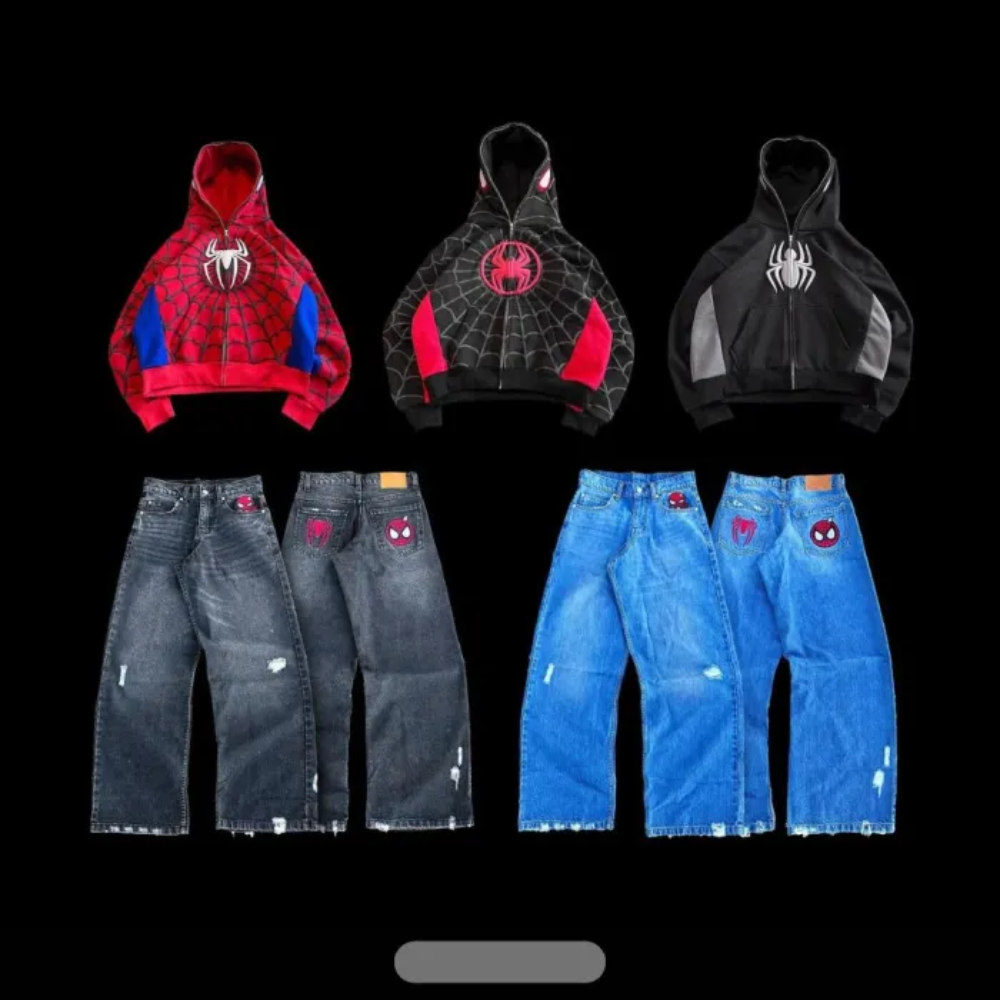 Spider Graphic Printed Hoodie And Jeans Set