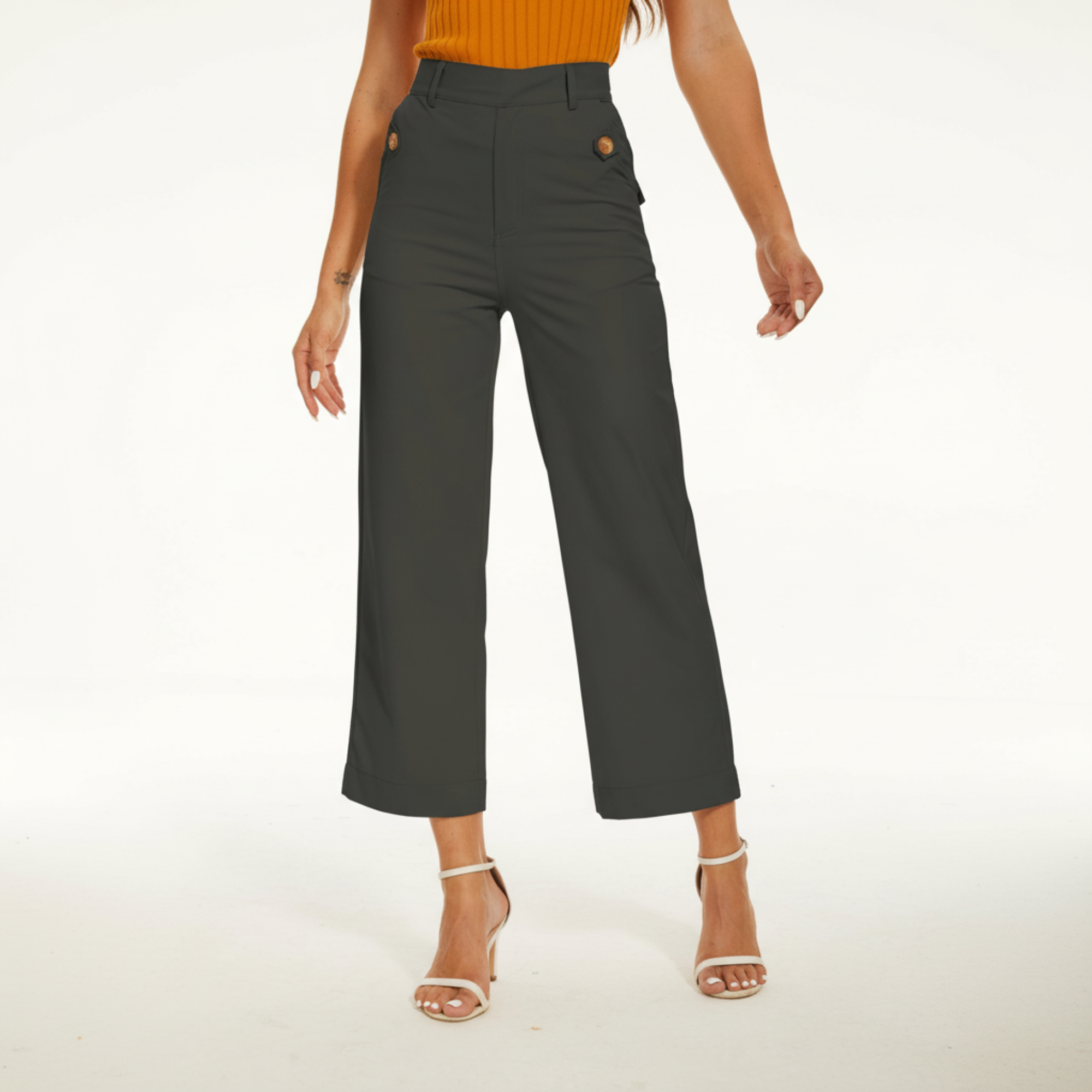 Stretch Twill Cropped Wide Leg Pant