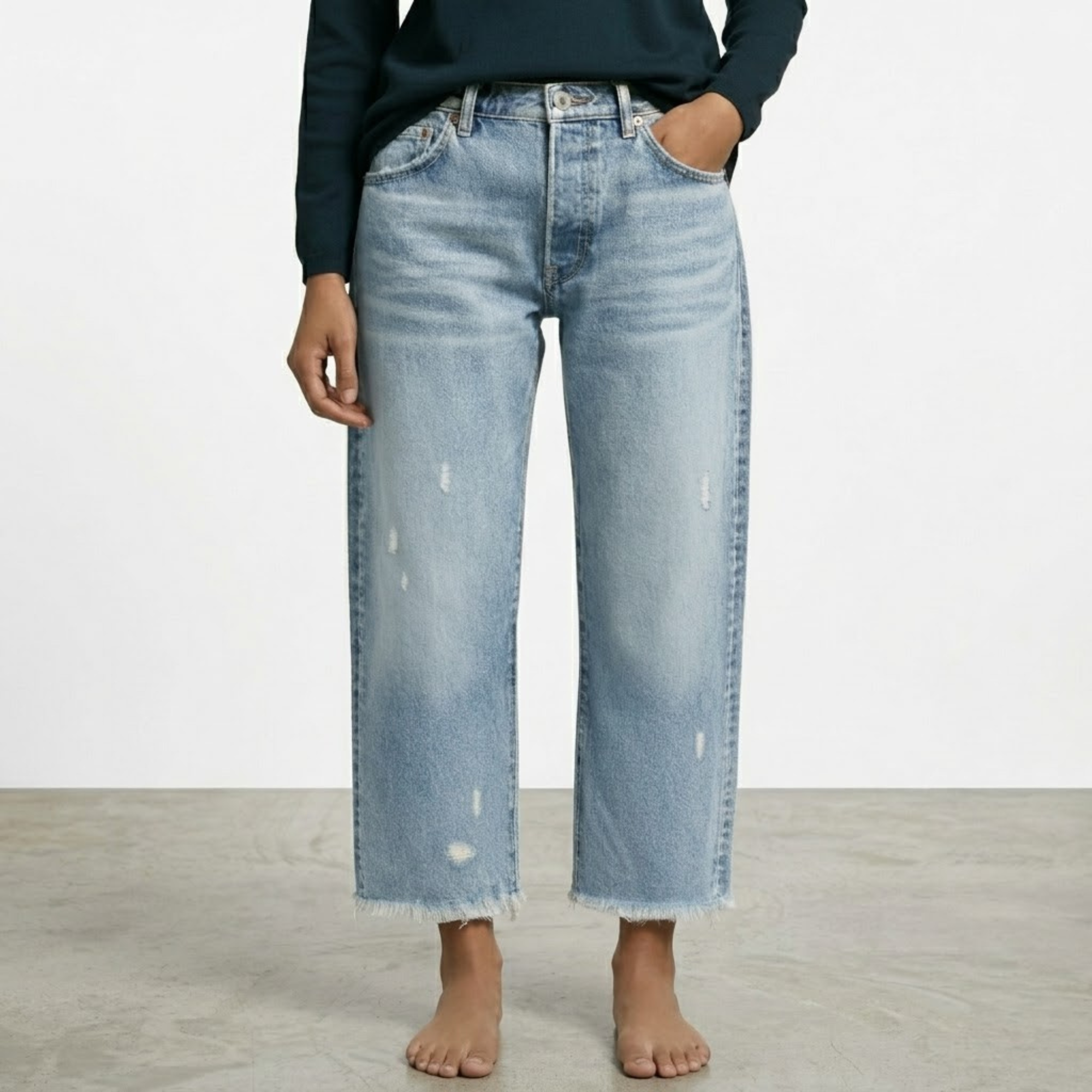 Retro Cropped Straight Fit Jeans For Casual Everyday Wear