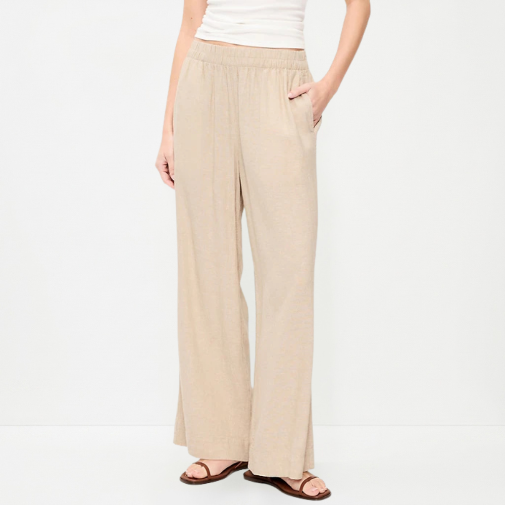 High-Waisted Linen-Blend Super Wide-Leg Pants