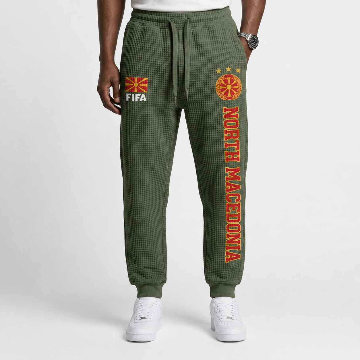 FIFA 2026 North Macedonia Printed Waffle Football Fan Pants