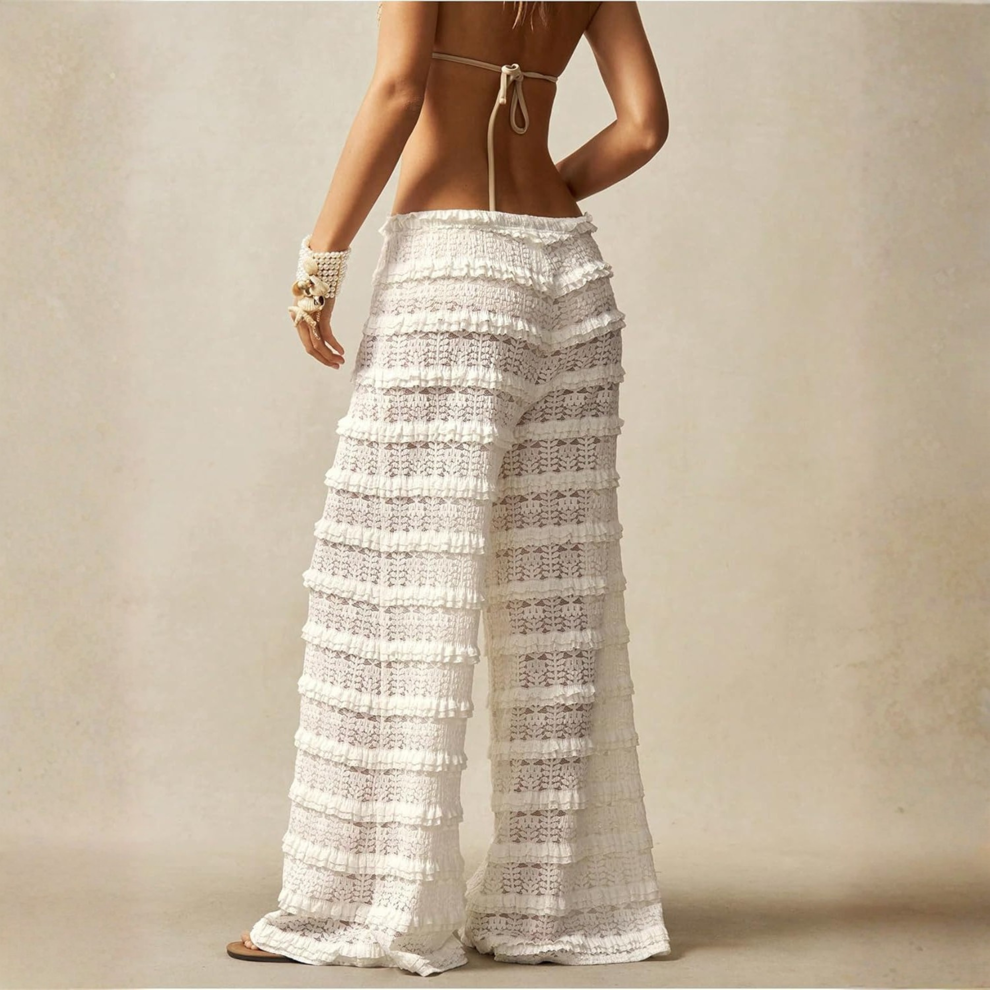 Lace Ruffle Mesh Layered Bathing Suit Pants Beach For Women