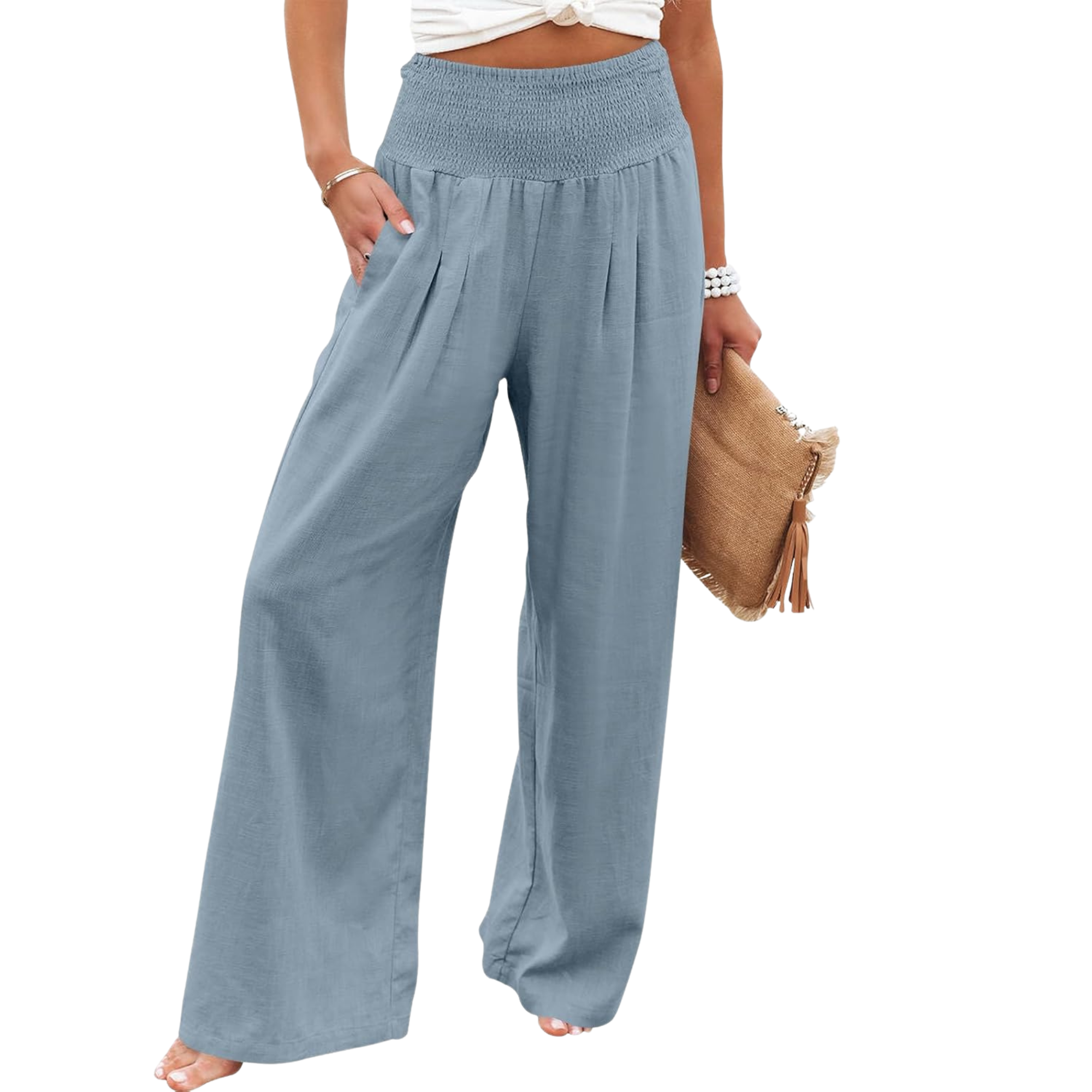 Wide Leg Linen Palazzo Pants for Women Casual Boho