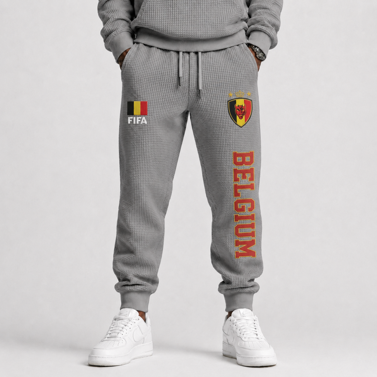 FIFA 2026 Belgium Printed Waffle Football Fan Pants