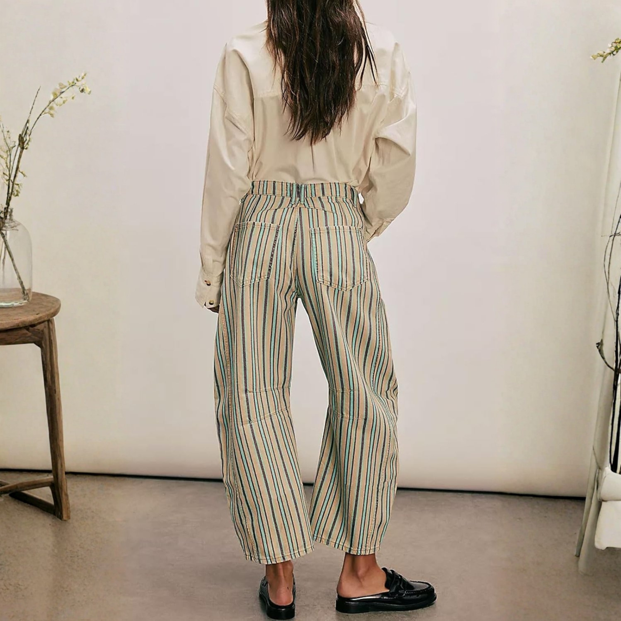 Striped Wide Leg Baggy Barrel Jeans for Women Y2K