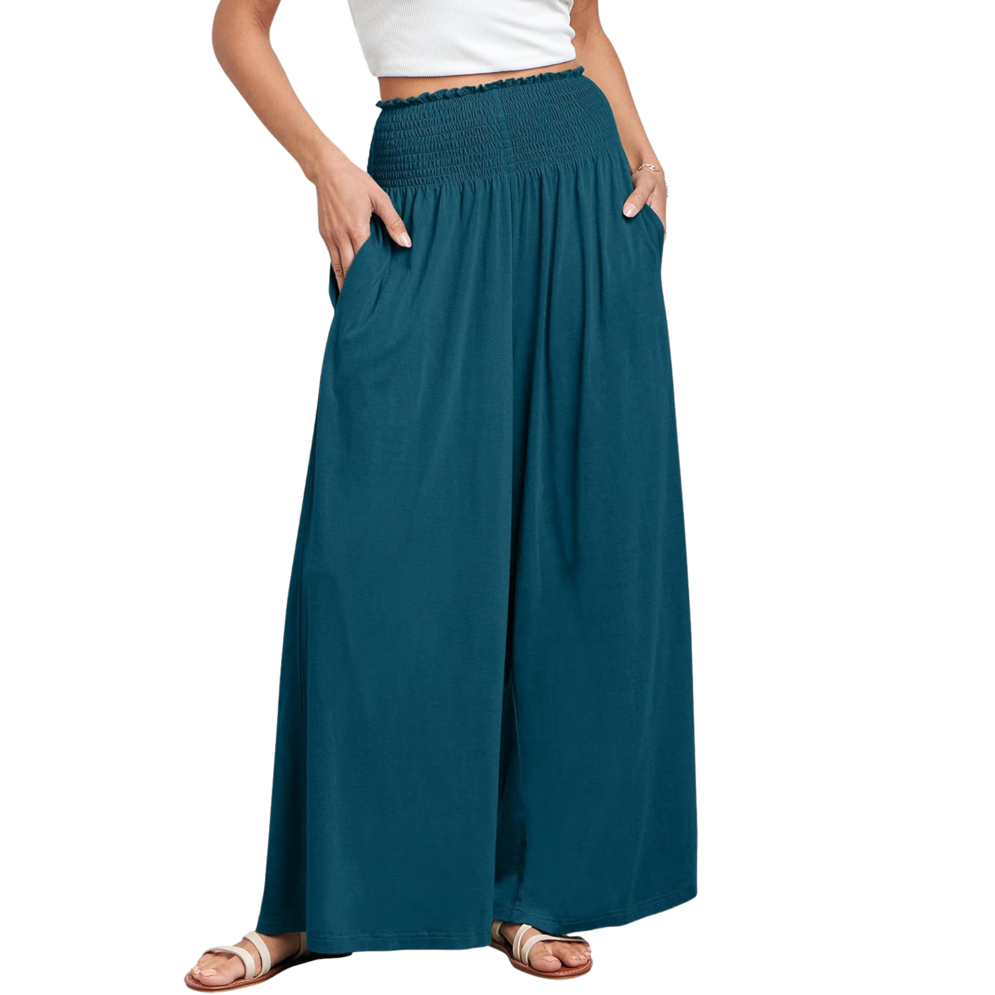 Boho Wide Leg Palazzo Lounge Pants with Pockets