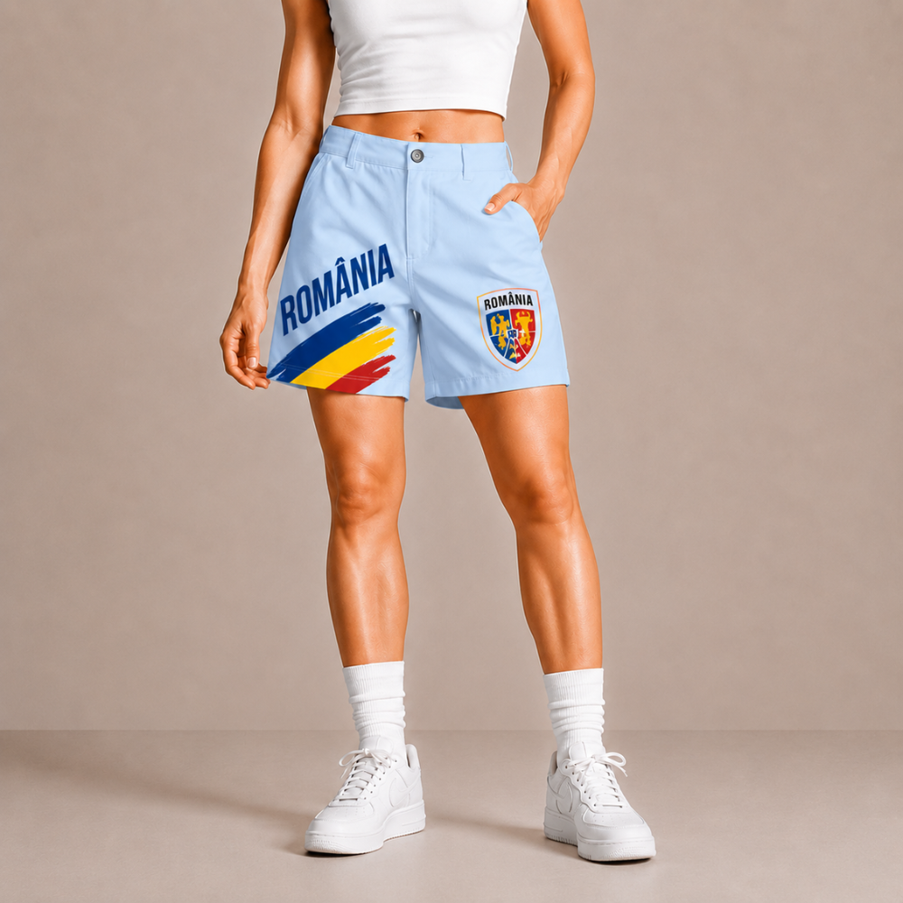 World Cup 2026 Romania Football Fan Printed Twill Shorts