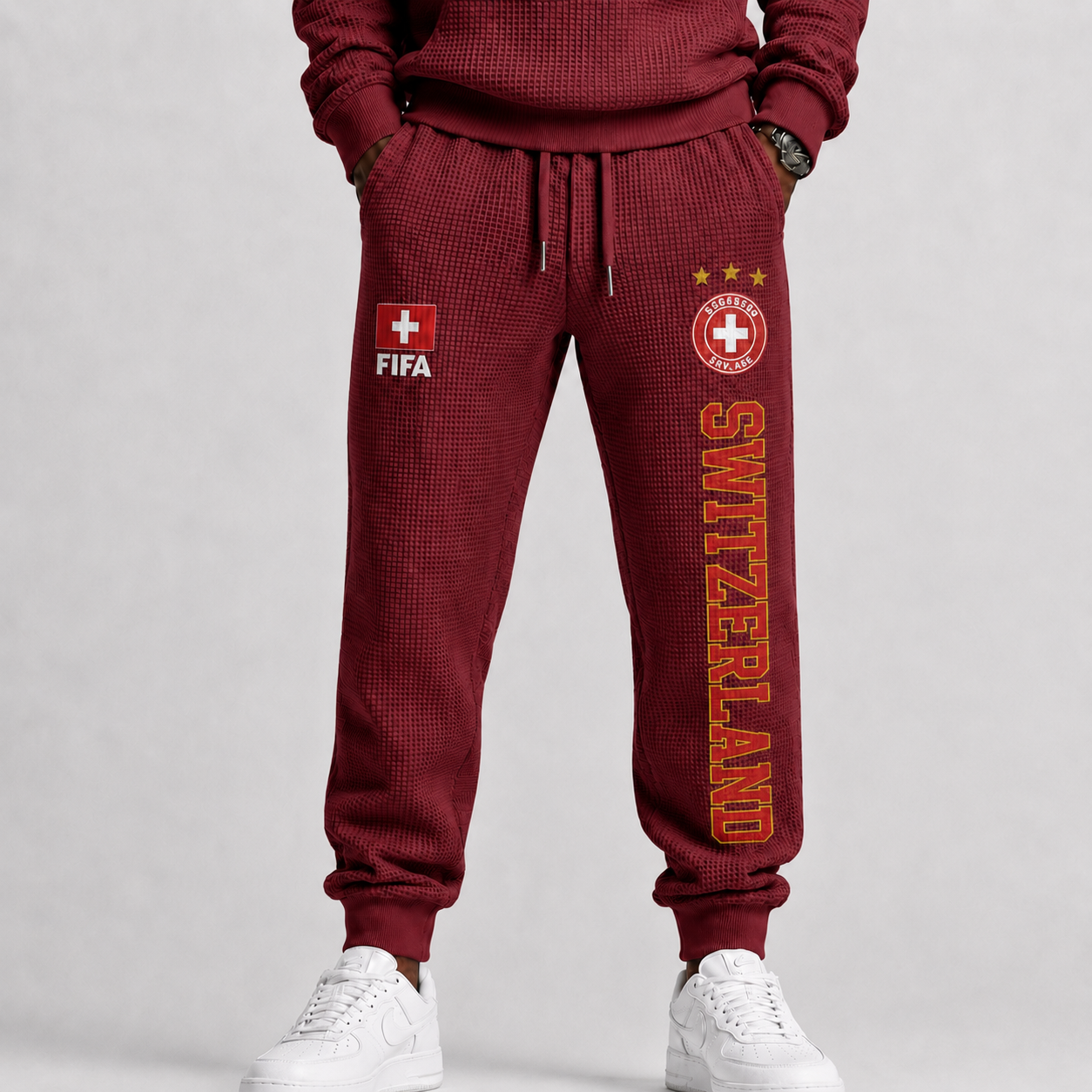 FIFA 2026 Switzerland Printed Waffle Football Fan Pants