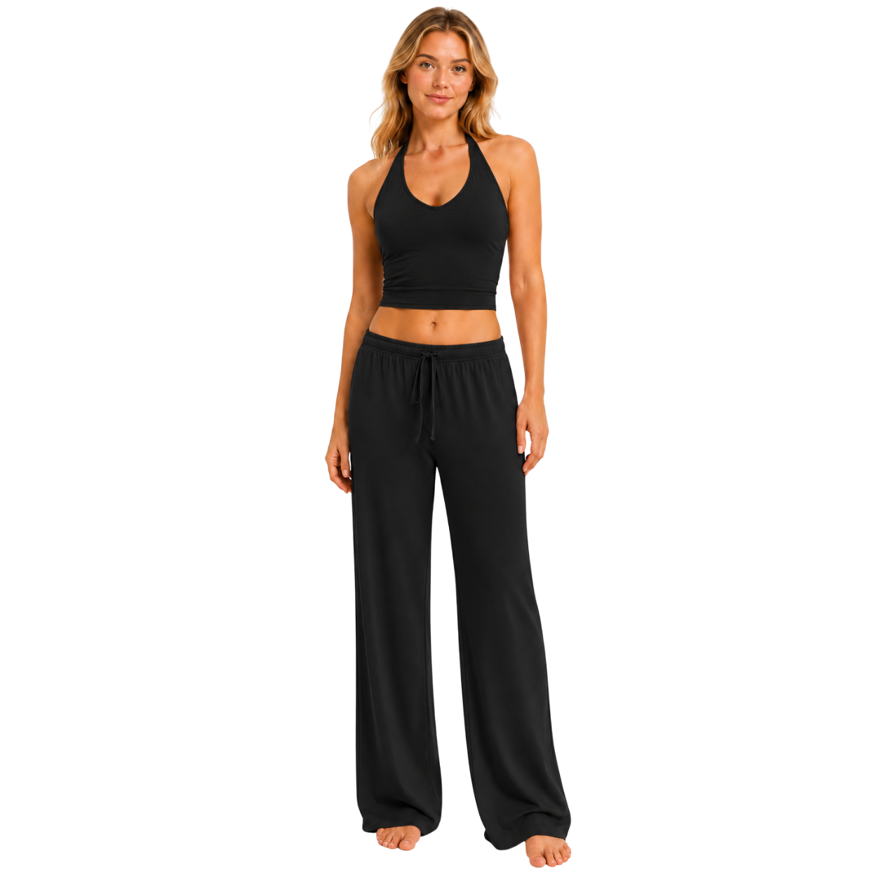 Crop Tank Top And Wide Fit Trouser Set For Women