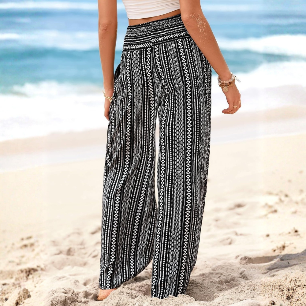 Summer Boho Floral Casual Loose Palazzo Pants With Pocket