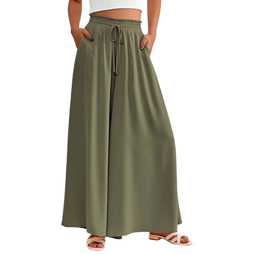 Summer Palazzo Pants With Elastic Fit And Flowy Pockets For Women