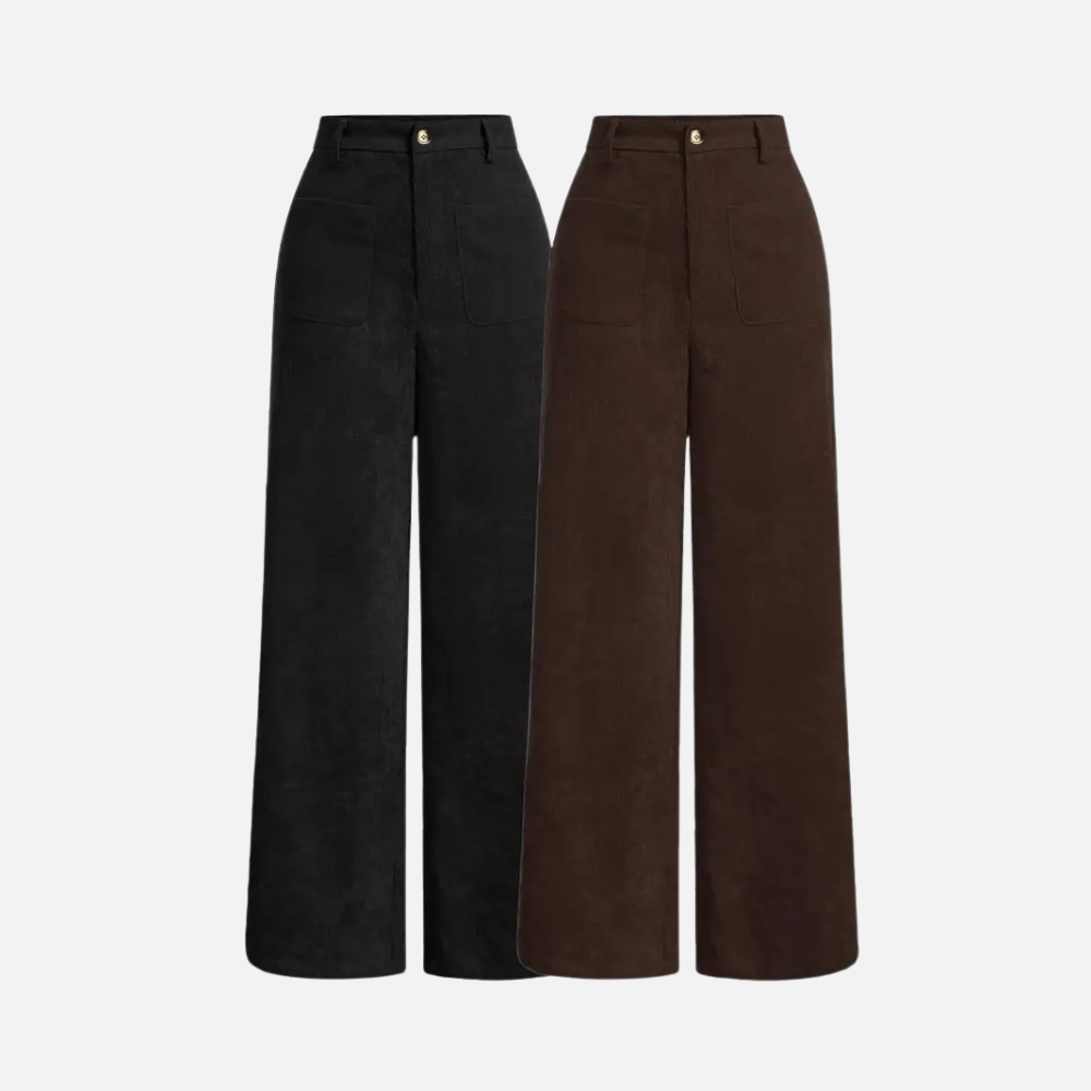 Solid Colored Front Buttoned Wide Leg Pocket Pants