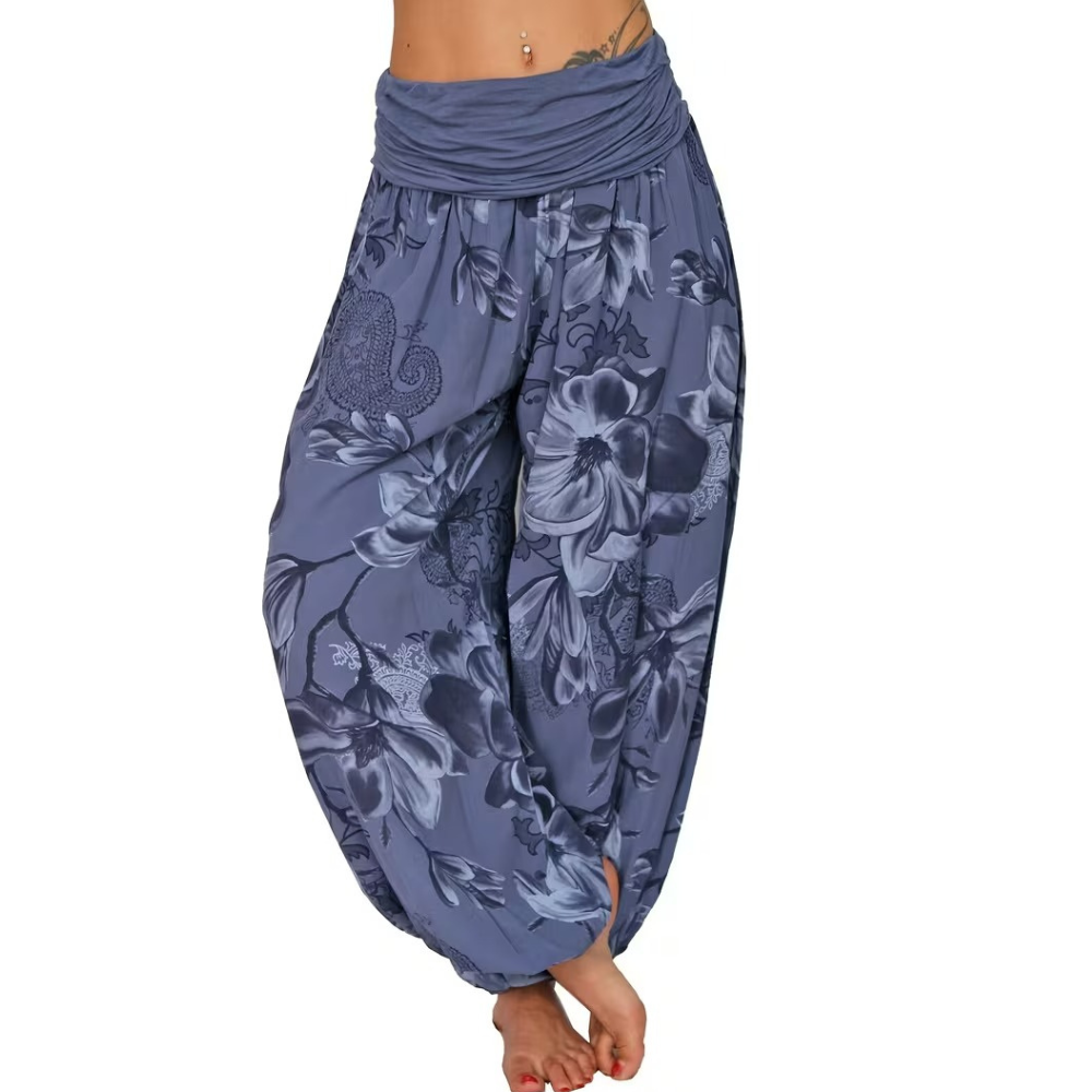 Boho Floral Print Ruched Harem Pants For Women