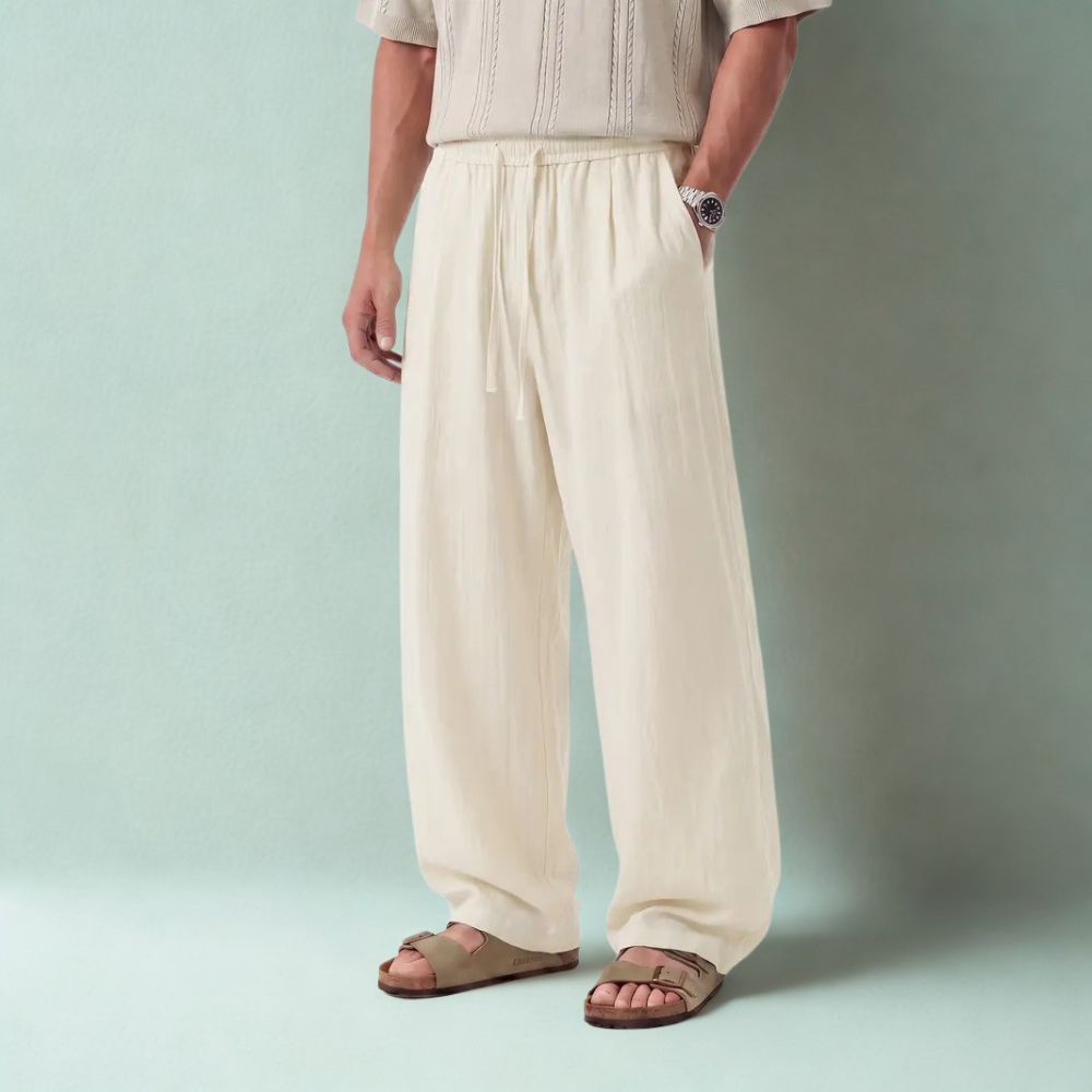 Lightweight Wide Fit Trousers With Adjustable Drawstring For Men