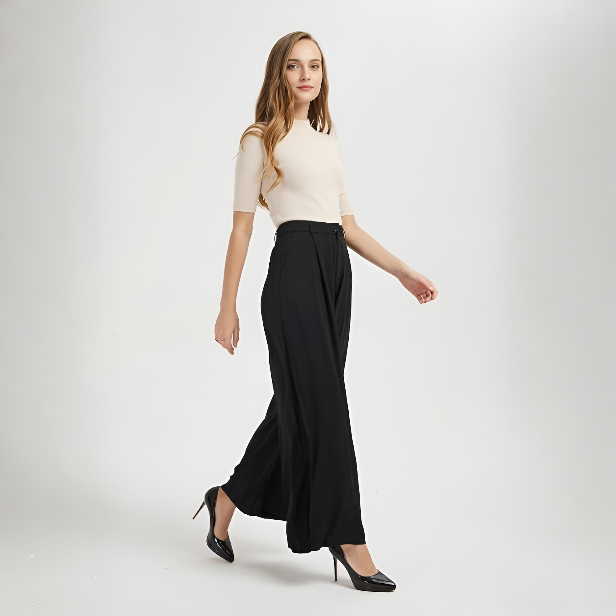 Women High Waist Casual Wide Leg Long Palazzo Pants Trousers Regular SizeHigh Rise Wide Fit Casual Long Palazzo Pants For Women  - Image 3