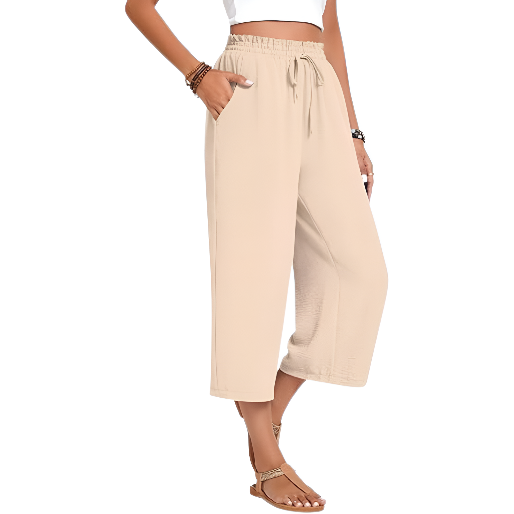 Wide Fit Casual Capri Pants With Pockets For Women