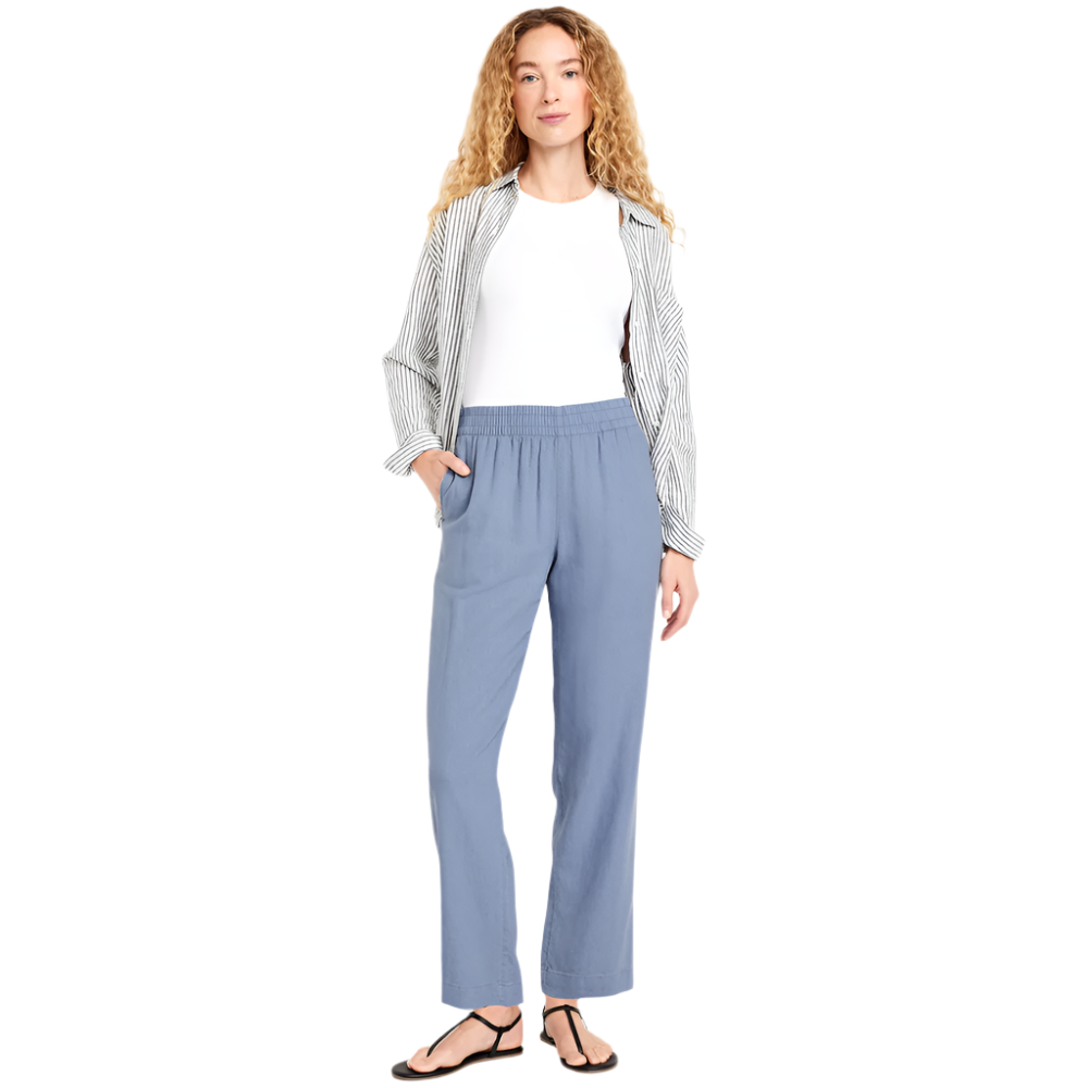High Waisted Linen Blend Straight Ankle Pants-My Comfy Pant