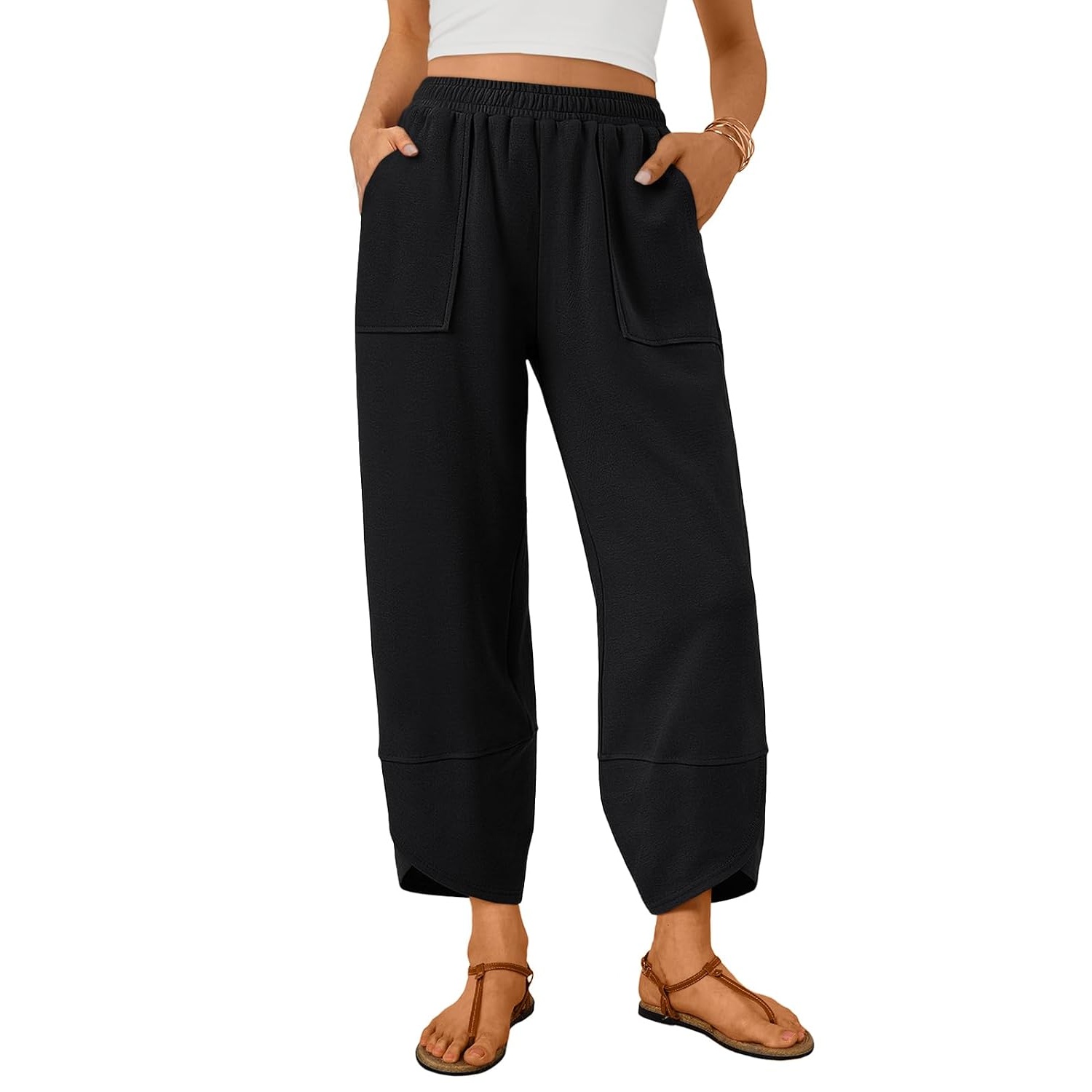 Casual Summer Wide Length Pants With Side Pockets For Women