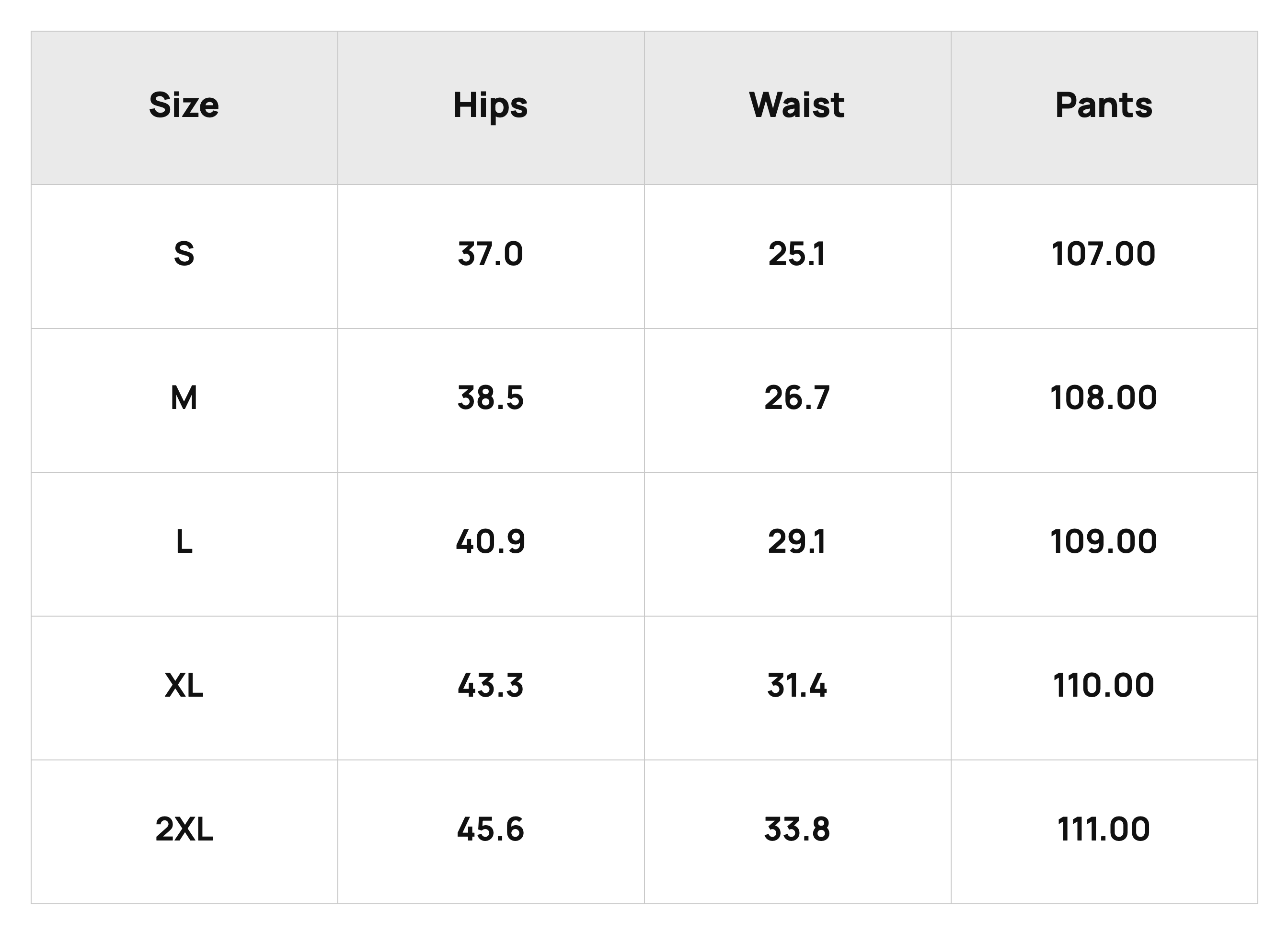 Size Chart