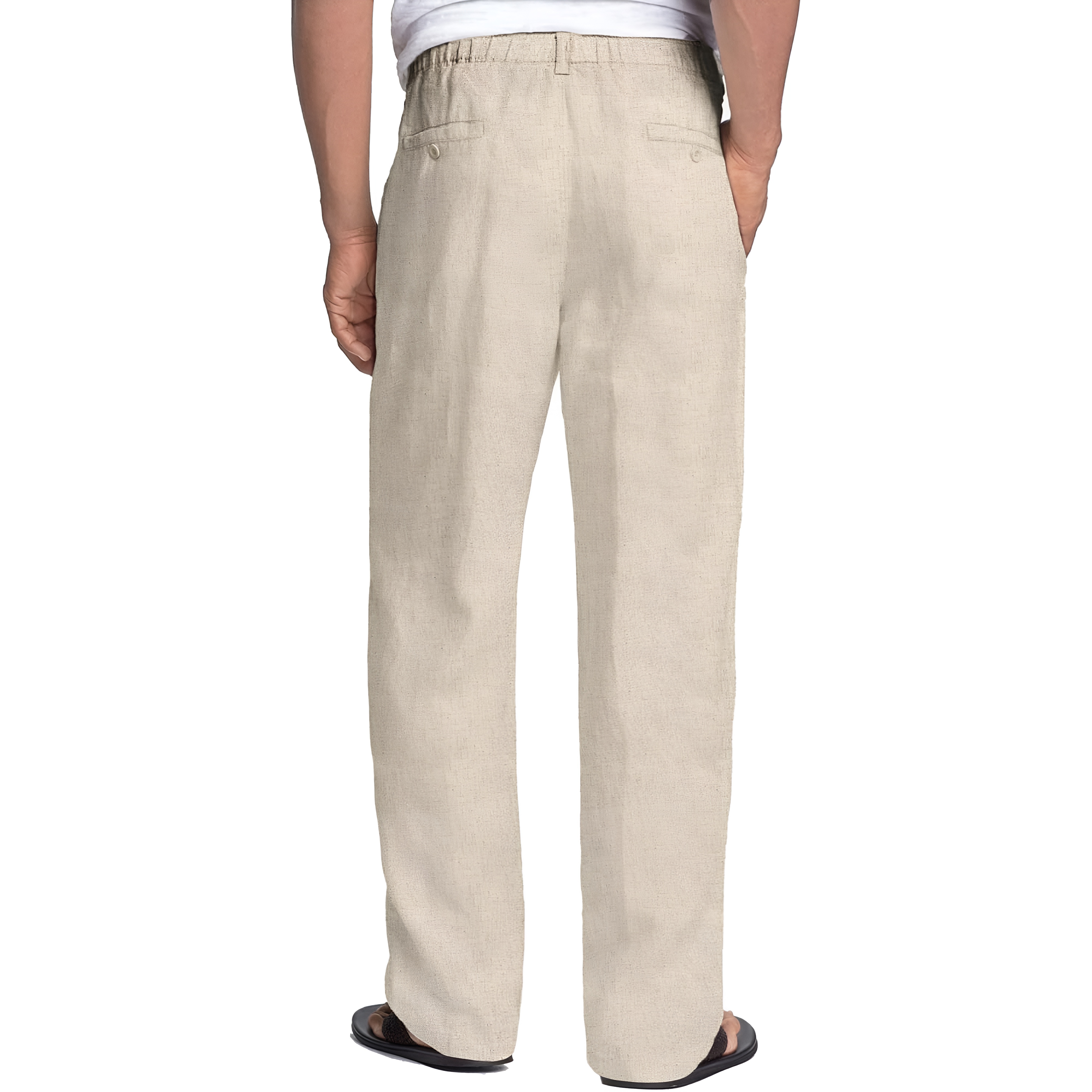 Linen Blend Casual Pants With Drawstring For Men