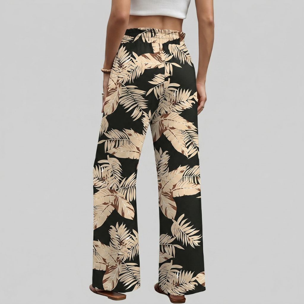 Loose Fit Printed Drawstring Wide Pants With Pockets For Women