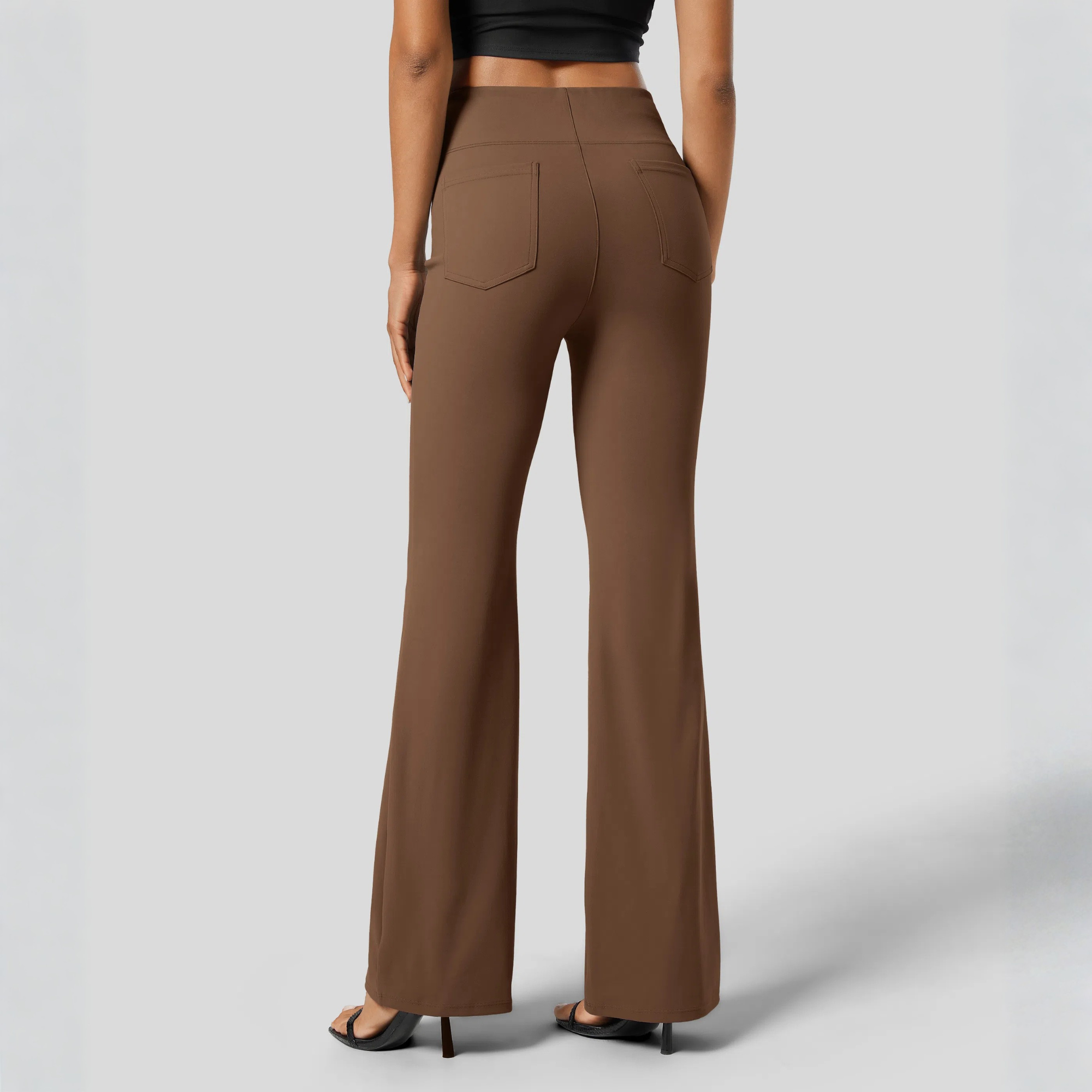 High Rise Back Side Pocket Slight Flare Work Pants