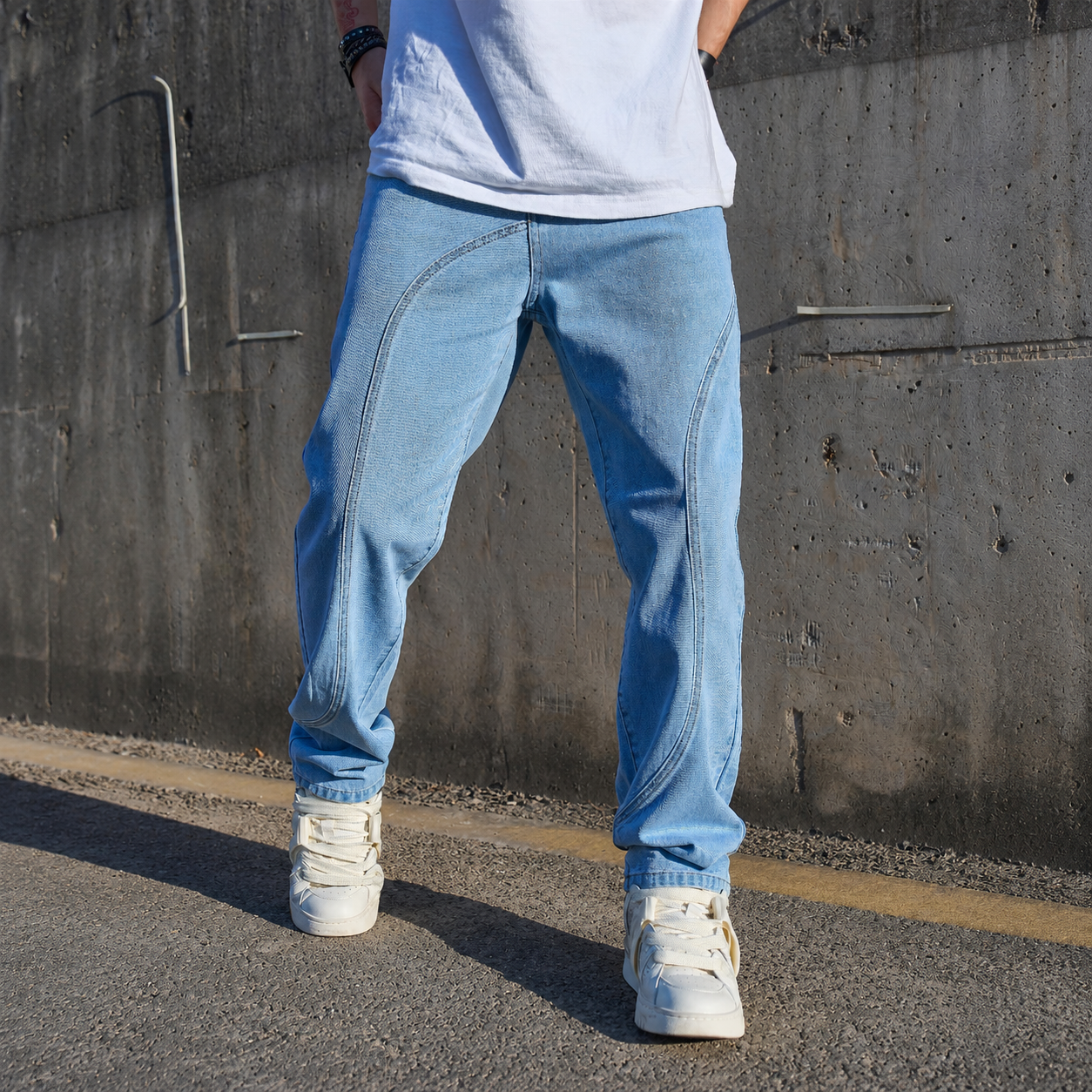 Loose Fit Stretch Baggy Denim Jeans With Pockets For Men